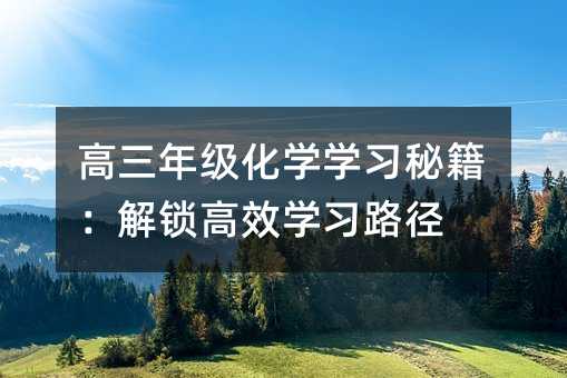 高三年级化学学习秘籍:解锁高效学习路径